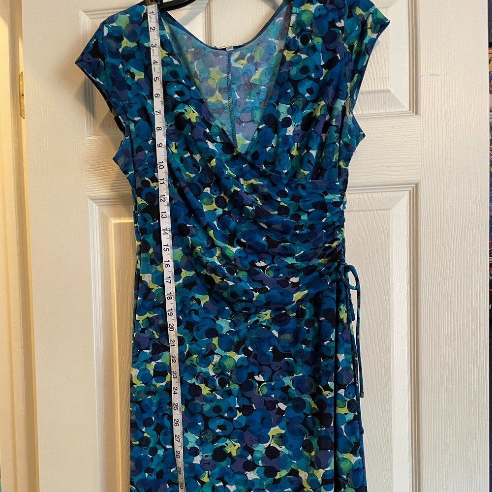Watercolor print mock-wrap dress